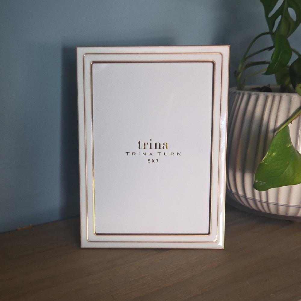 Trina Turk White Ceramic Frame with Gold Trim